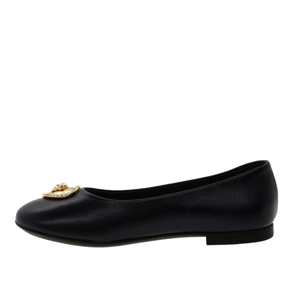 Versace Kids Medusa Girl Flat Ballerina Shoes Black Leather Size 31 / 13 US New